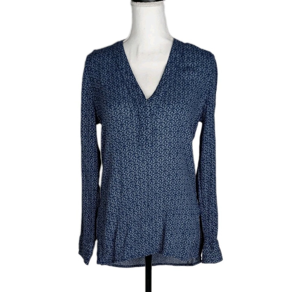 H &M LOGG‎ Label of Graded Goods  Blouse Women Sz 6 Blue Blouse Tunic V-Neck